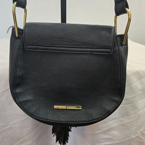 Steve Madden Crossbody Bag Faux Leather Fringe Tassels Black 10" x 9" x 3" - Picture 2 of 13